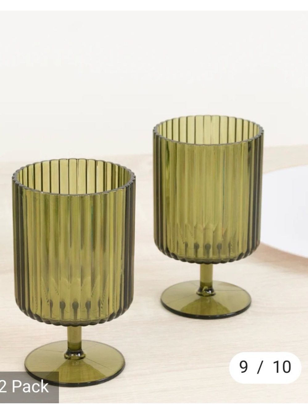 Olive Green Ribbed Acrylic Goblets - Set of 6. 12oz